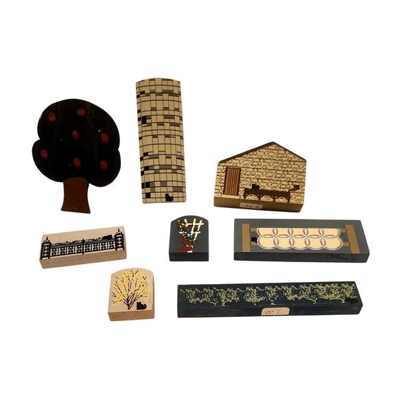 Vtg Cats Meow Village Wooden Shelf Sitters Hand Painted Americana Decor Lot of 8 - Picture 1 of 2